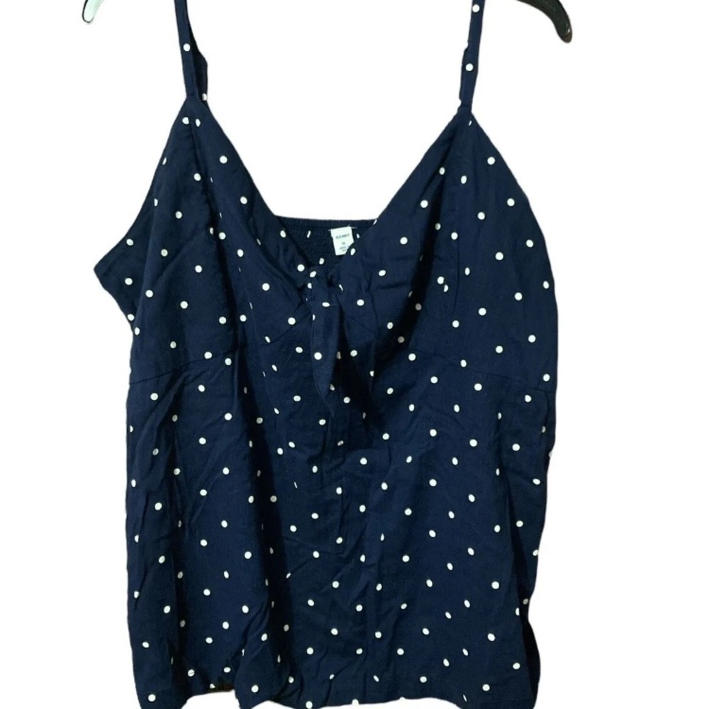 Old Navy Women’s XL Navy Blue White Polka Dot Tank Top Knot Tie Sweetheart Neck